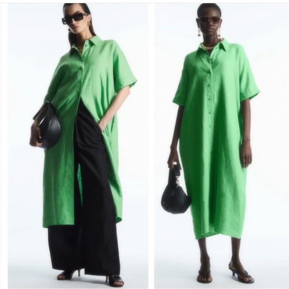 COS Oversized Button Down 100% Linen Shirt Dress Maxi Size XS - Picture 2 of 9